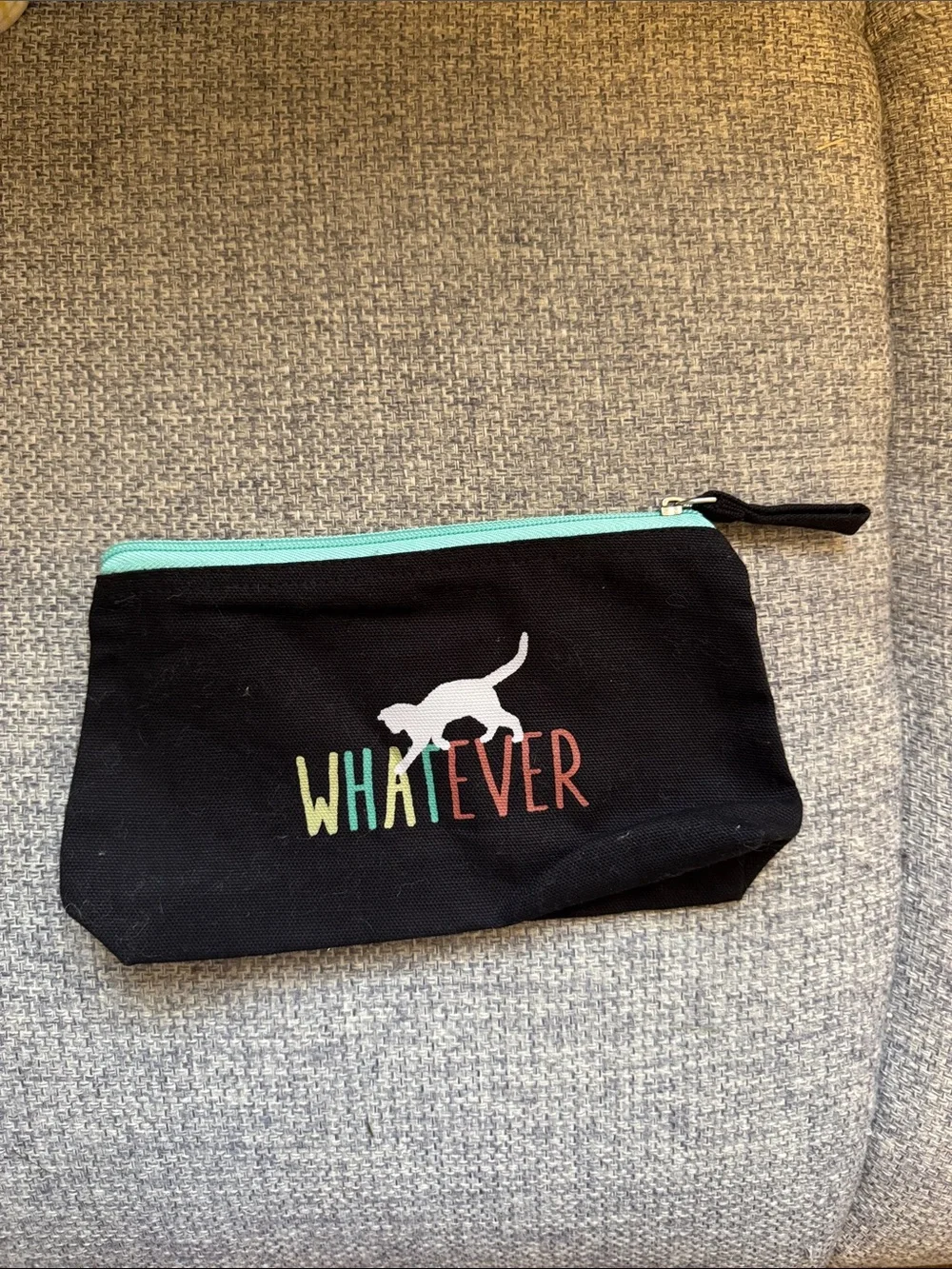 Black 'Whatever' Cat Zip Pouch